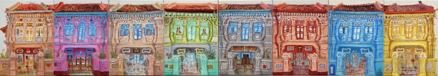 ethnic, architecture, The 8 Peranakan Houses, Oil on canvas, SGD 3,688, painting, Ong Hwee Yen